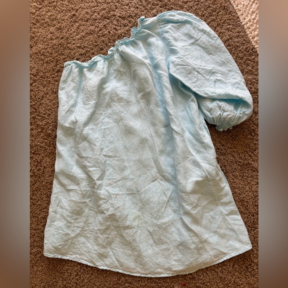 Light Blue Off-Shoulder Linen Dress